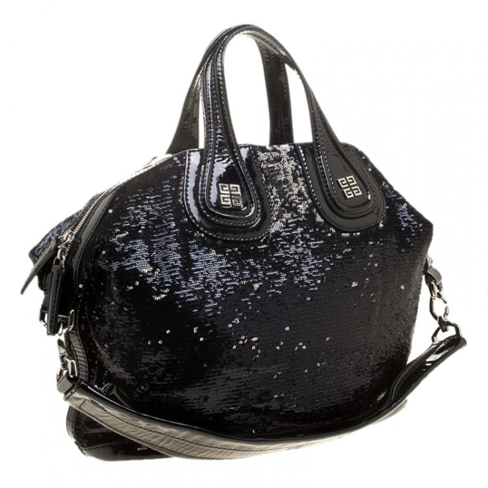 Givenchy Black Sequin and Patent Leather Medium Nightingale Tote Bag